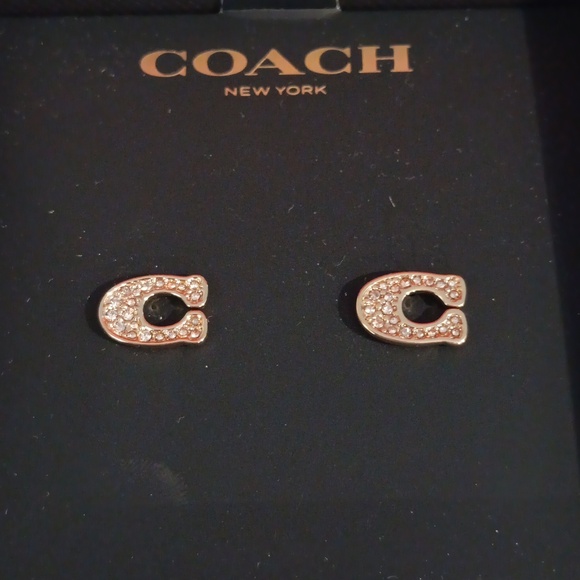 Coach Pierced earrings, Goldtone, Rhinestones embedded. New. - Picture 2 of 4